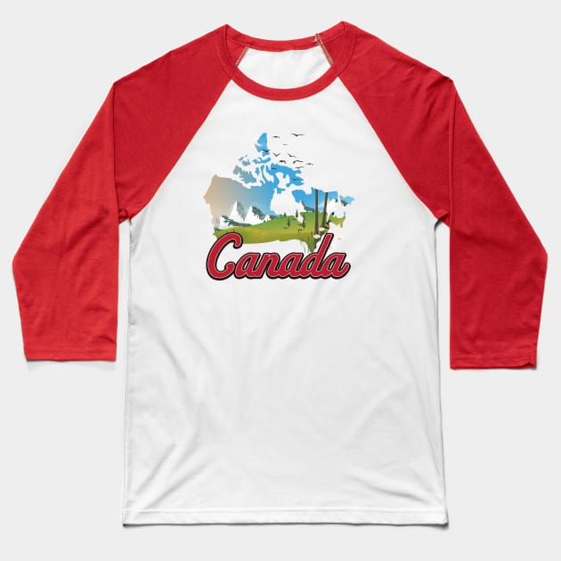 Canada Landscape Map Baseball T-Shirt by nickemporium1